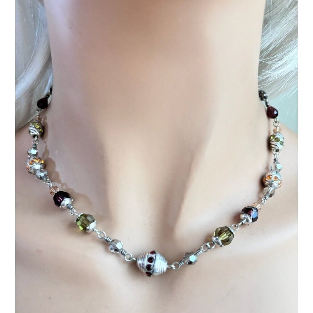 Brighton Silver Tone Multicolor Crystals Necklace 32.5g